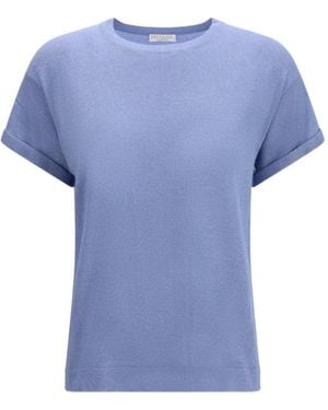 Brunello Cucinelli Cashmere Silk Polyamide Antiqued T-Shirt - Blue