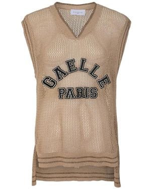 Gaelle Logo-Patch Mesh Top - Natural
