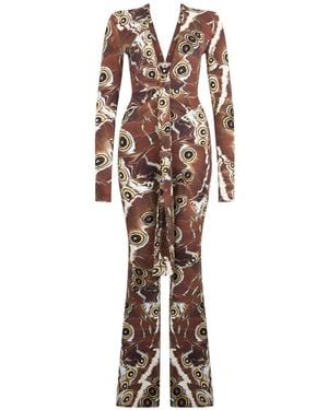 Roberto Cavalli Butterfly-Print Flared-Hem Jumpsuit - White