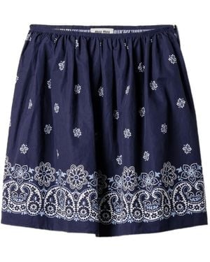 Miu Miu Cornflower Gesmockte Popeline Rok - Blauw