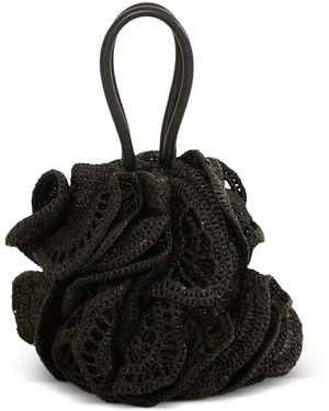 FARM Rio Raffia Flower Tote Bag - Black