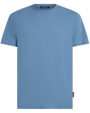 KARL LAGERFELD Linen Blend T-Shirt - Blue