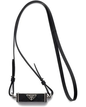 Prada Triangle-Logo Leather Smartphone Case - Black
