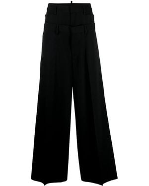 DSquared² Layered Wide-Leg Virgin-Wool Trousers - Black