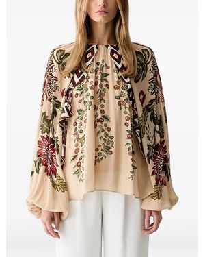 FARM Rio Floral-Print Ruffled Blouse - Brown