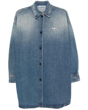 Prada Triangle-Logo Denim Shirt - Blue