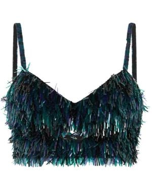 Alberta Ferretti Top Con Lentejuelas Y Flecos - Gris