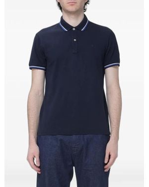 Brooksfield Logo-Embroidered Striped-Trim Polo Shirt - Blue