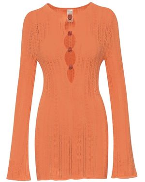 Baobab Mamu Pointelle-Knit Bead-Embellished Mini Dress - Orange