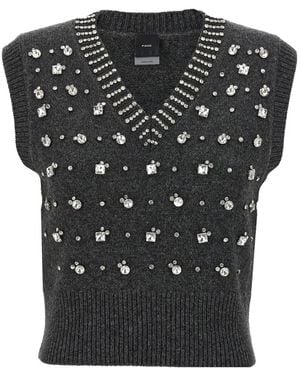 Pinko Ponziane Crystal-Embellished V-Neck Vest - Black