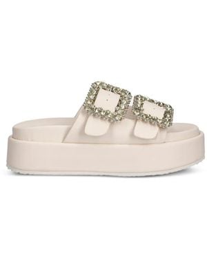 Buffalo Noa Ari Glam Crystal-Buckle Platform Slides - White