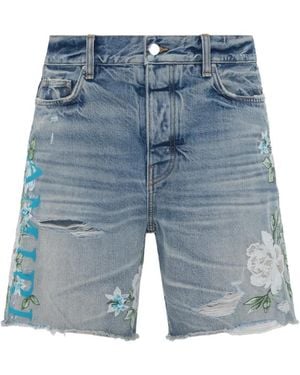 Amiri Embroidered Floral-Logo Shorts - Blue