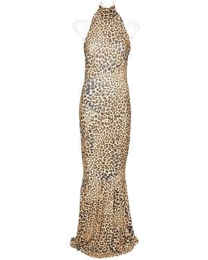 Norma Kamali Halterneck Fishtail Gown Maxi Dress - Natural