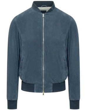 Barba Napoli Zip-Up Suede Jacket - Blue