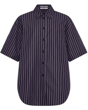 Another Tomorrow Striped Short-Sleeve Shirt - Blue