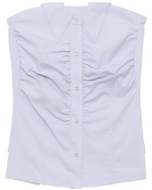 Low Classic Button-Up Strapless Top - Blue