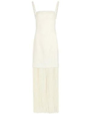 ANDRES OTALORA Fringe-Detail Beaded-Strap Midi Dress - White