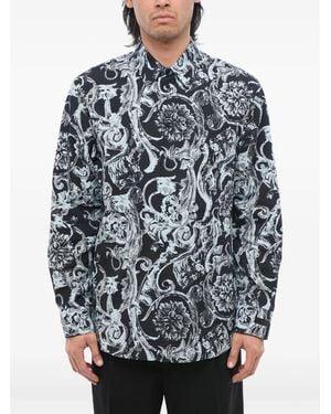 Versace Camicia Barocco Con Stampa - Blu