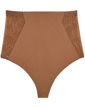 Aubade Sculpt Lace-Panel Thong - Brown