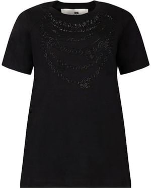 Elisabetta Franchi Embossed Chain-Link T-Shirt - Black