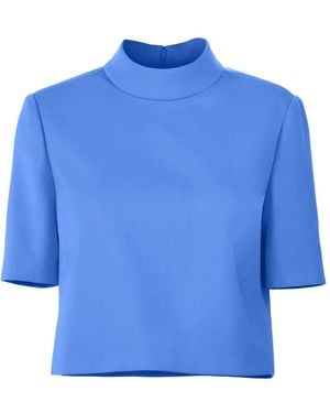 Carolina Herrera Short-Sleeve Mock Neck Top - Blue