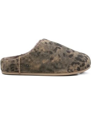 UGG Elea Leopard-Print Shearling Slippers - Gray