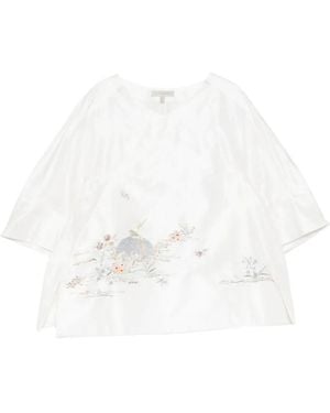 Shiatzy Chen Embroidered Silk Satin Top - White