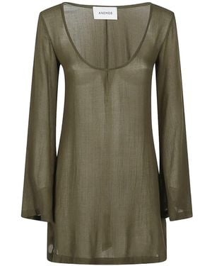 Anemos Scoop-Neck Long-Sleeve Mini Dress - Green