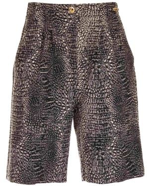 Just Cavalli Crocodile-Effect High-Waisted Shorts - Grey