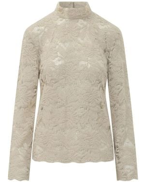 LE SULLY STUDIO Spitzen-Bluse Mit Stehkragen - Weiß