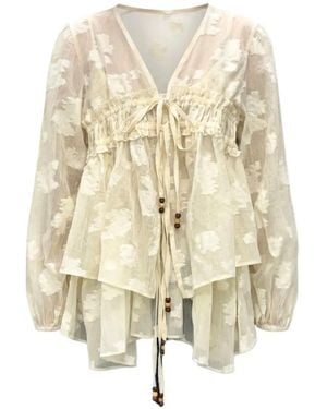 EPINGLER Floral-Motif Ruffled Cardigan - White
