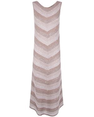 D.exterior Striped Sequin Dress - Natural