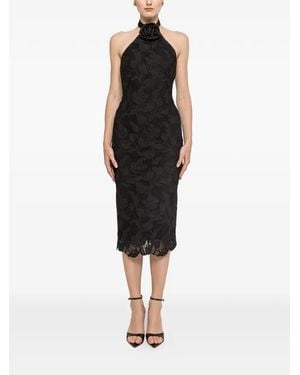 Nissa Flower-Appliqué Midi Dress - Black