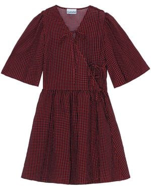 Ganni Gingham-Print Mini Wrap Dress - Red