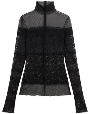 Blumarine Sheer-Lace Mock-Neck Top - Black