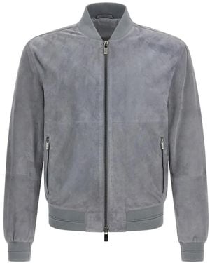 Pal Zileri Zip-Up Suede Jacket - Grey
