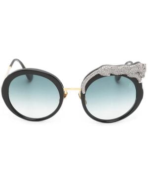 Anna Karin Karlsson Crystal-Embellished Round-Frame Sunglasses - Black