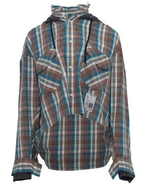 Maison Mihara Yasuhiro Hoodie Combine Checkered Shirt - Blue