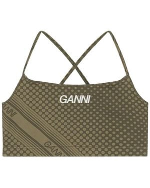 Ganni Criss-Cross Strap Dotted Top - Green