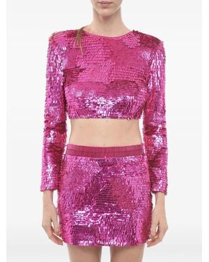 retroféte Leanne Sequin-Embellished Cropped Top - Pink