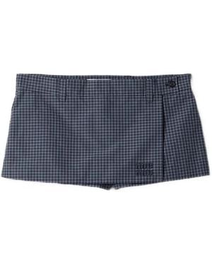 Miu Miu Check-Pattern Mini Skirt - Blue