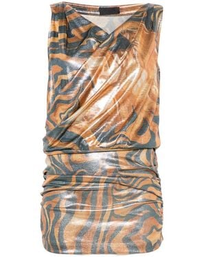 Alberta Ferretti Gedrapeerde Mini-Jurk Met Tijgerprint - Wit