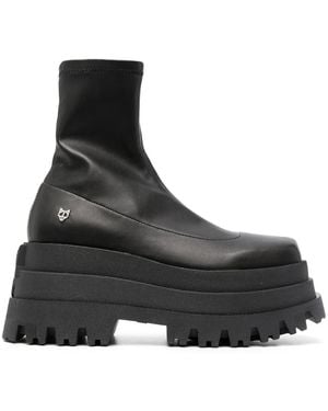 Naked Wolfe Sassy 90 Platform Faux Leather Boots - Black
