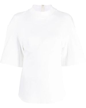 ALESSANDRO VIGILANTE Funnel-Neck Short-Sleeve Blouse - White