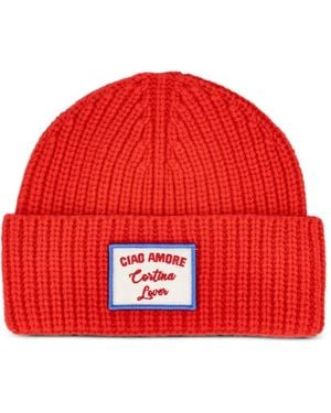 Giada Benincasa Gerippte Beanie mit Logo-Patch - Rot