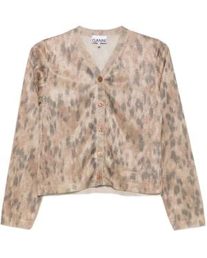 Ganni Cárdigan Con Estampado De Leopardo - Neutro