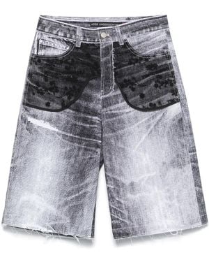 ANDERSSON BELL Lace-Panels Denim Shorts - Gray