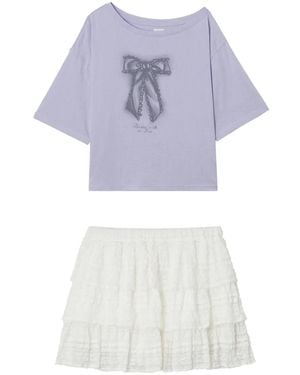 B+ AB Set De Falda Y Camiseta Con Lazo Estampado - Blanco
