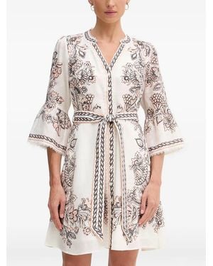 Hale Bob Maxwell Floral-Print Belted Mini Dress - White