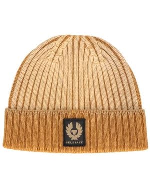 Belstaff Logo-Patch Ribbed-Knit Beanie Hat - Natural